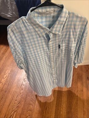Criquet Blue and White Plaid Short-Sleeve Button-Down Shirt